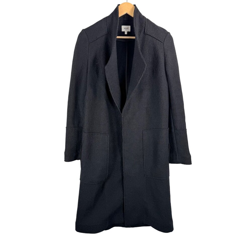 Seed Heritage Wool blend‎ open tailored mid length Coat black money 90s sz 6
